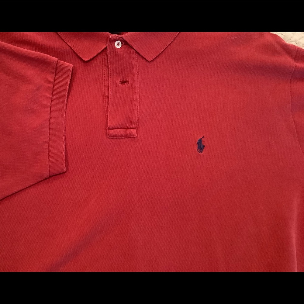 Used Red Polo short sleeve shirt. Good condition. Some fading.